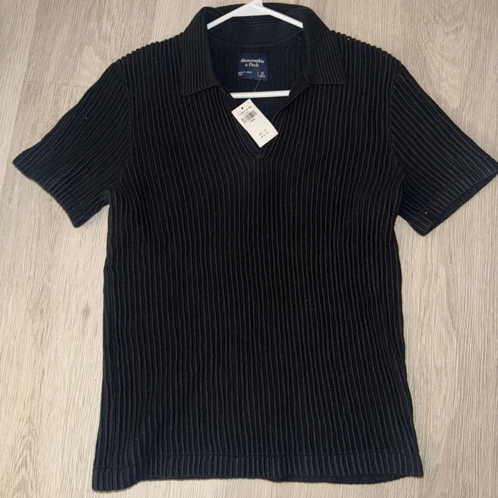 Abercrombie & Fitch Black Ribbed Polo Shirt